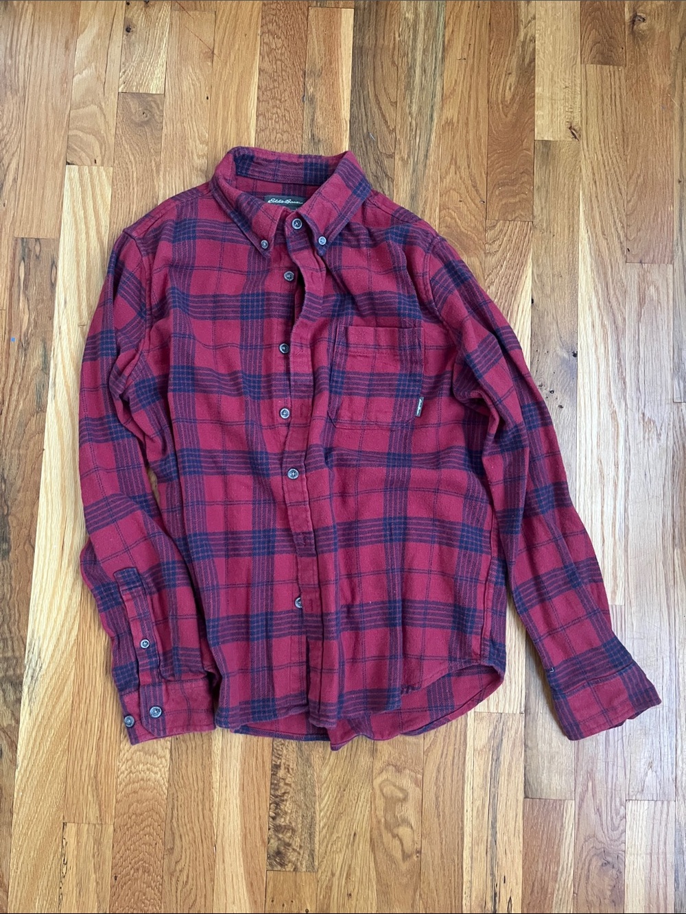 Eddie Bauer Red and Black Plaid Button-Down Shirt